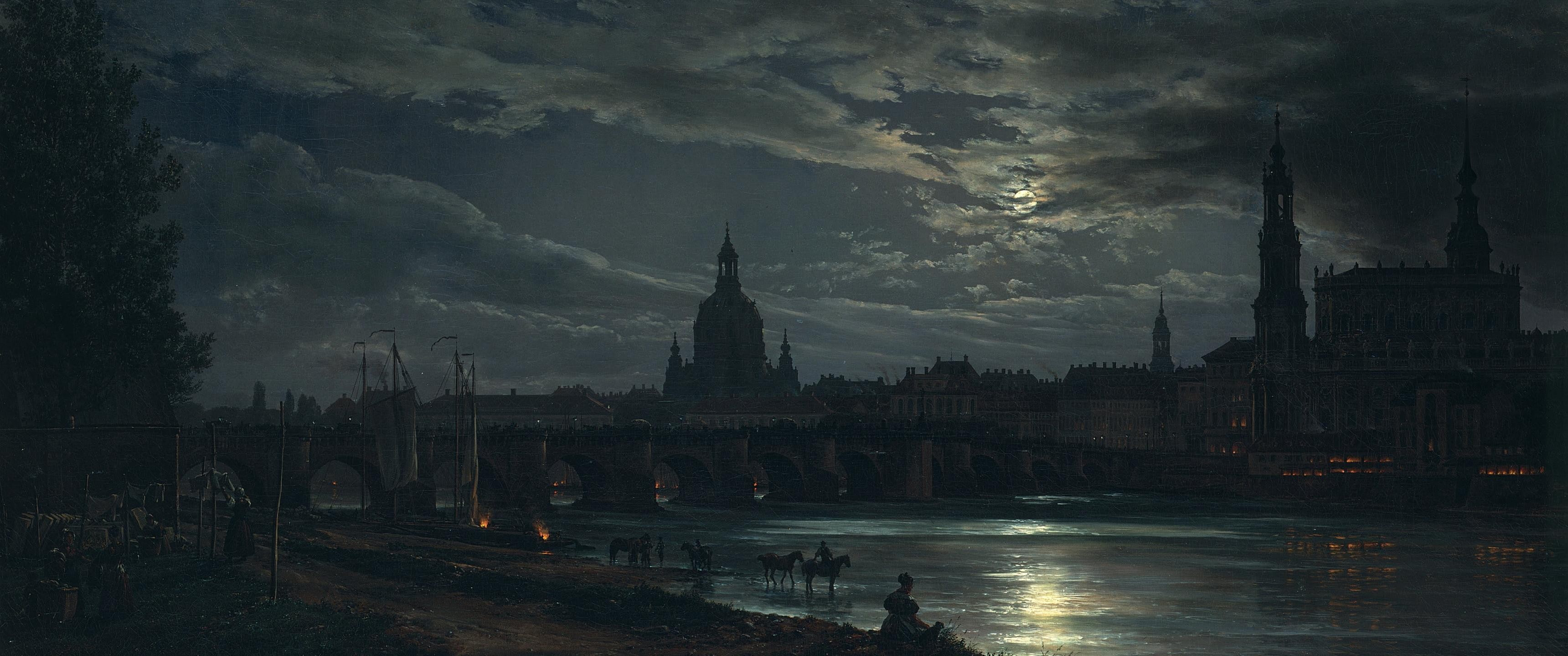 Dresden by moonlight, painting by Johan Christian Dahl