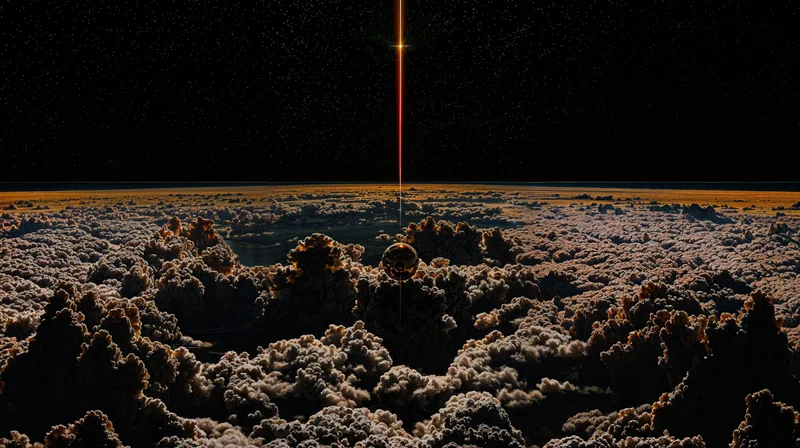 Cosmic cloudscape with a star beam and sphere
