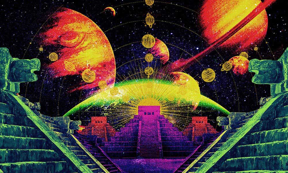 Psychedelic cosmic temple artwork
