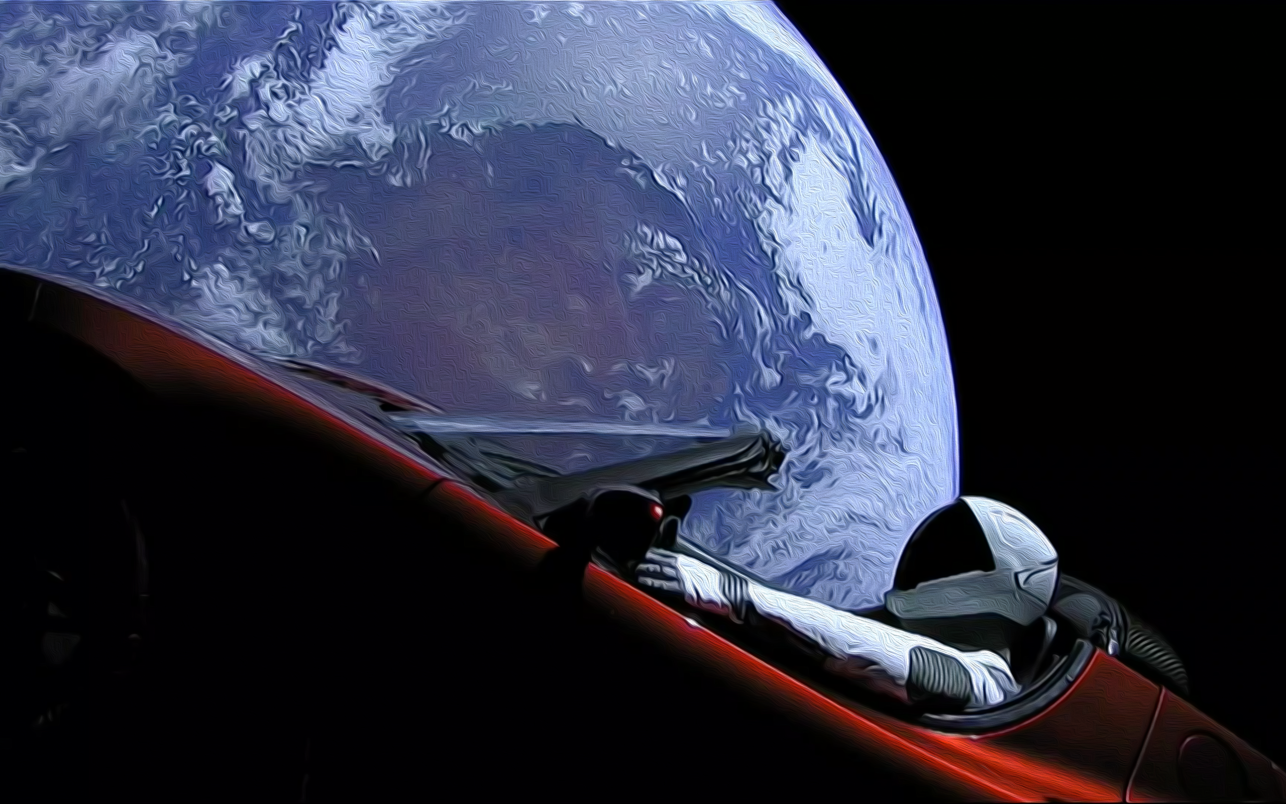SpaceX Starman in a Tesla Roadster with Earth behind