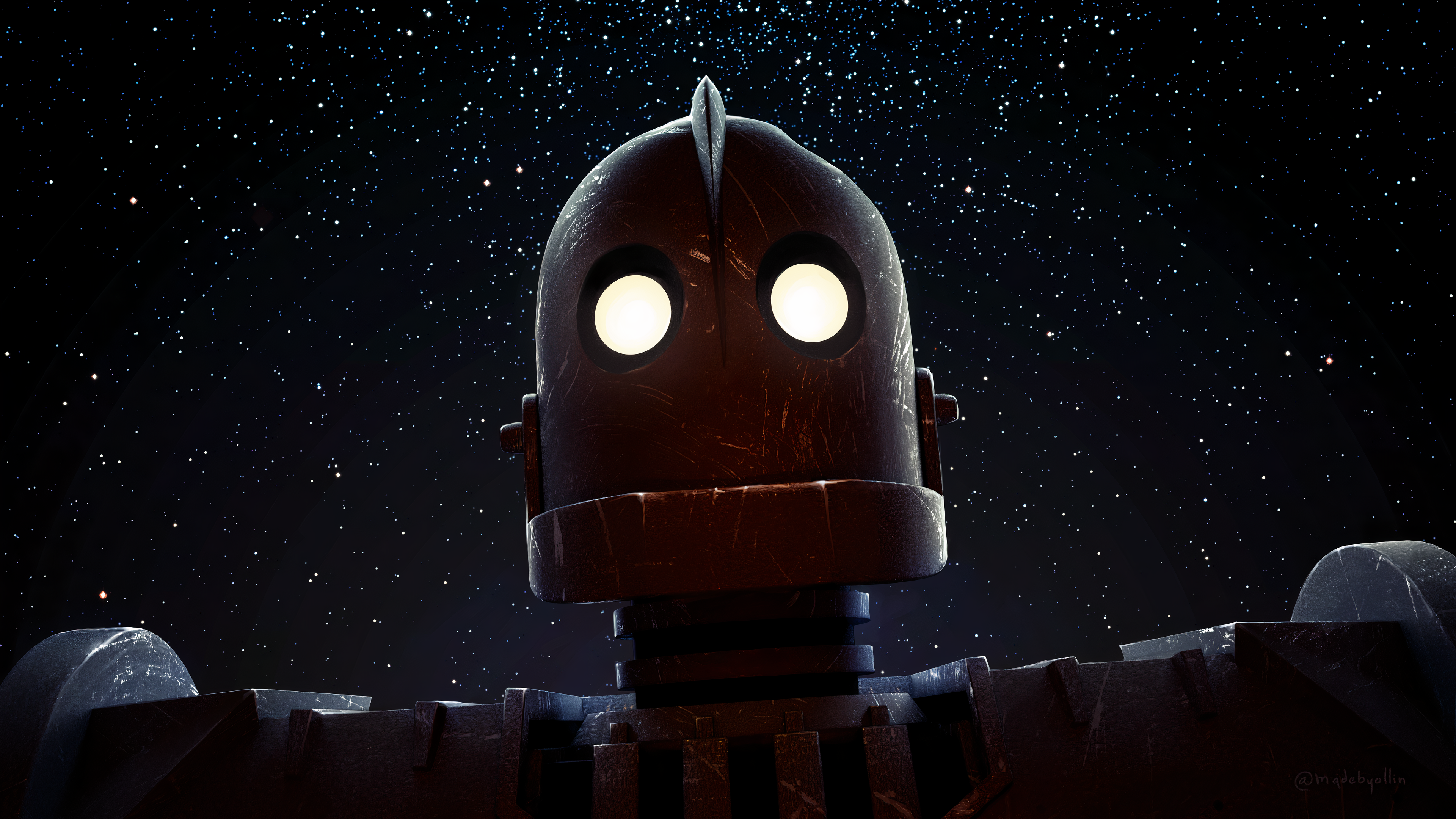 The Iron Giant looking up at stars